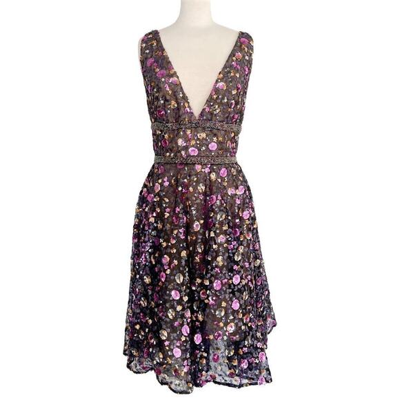Bronx & Banco Dress Barbara Floral Beaded Sequin Fit and Flare Knee Length Dress - Picture 1 of 7